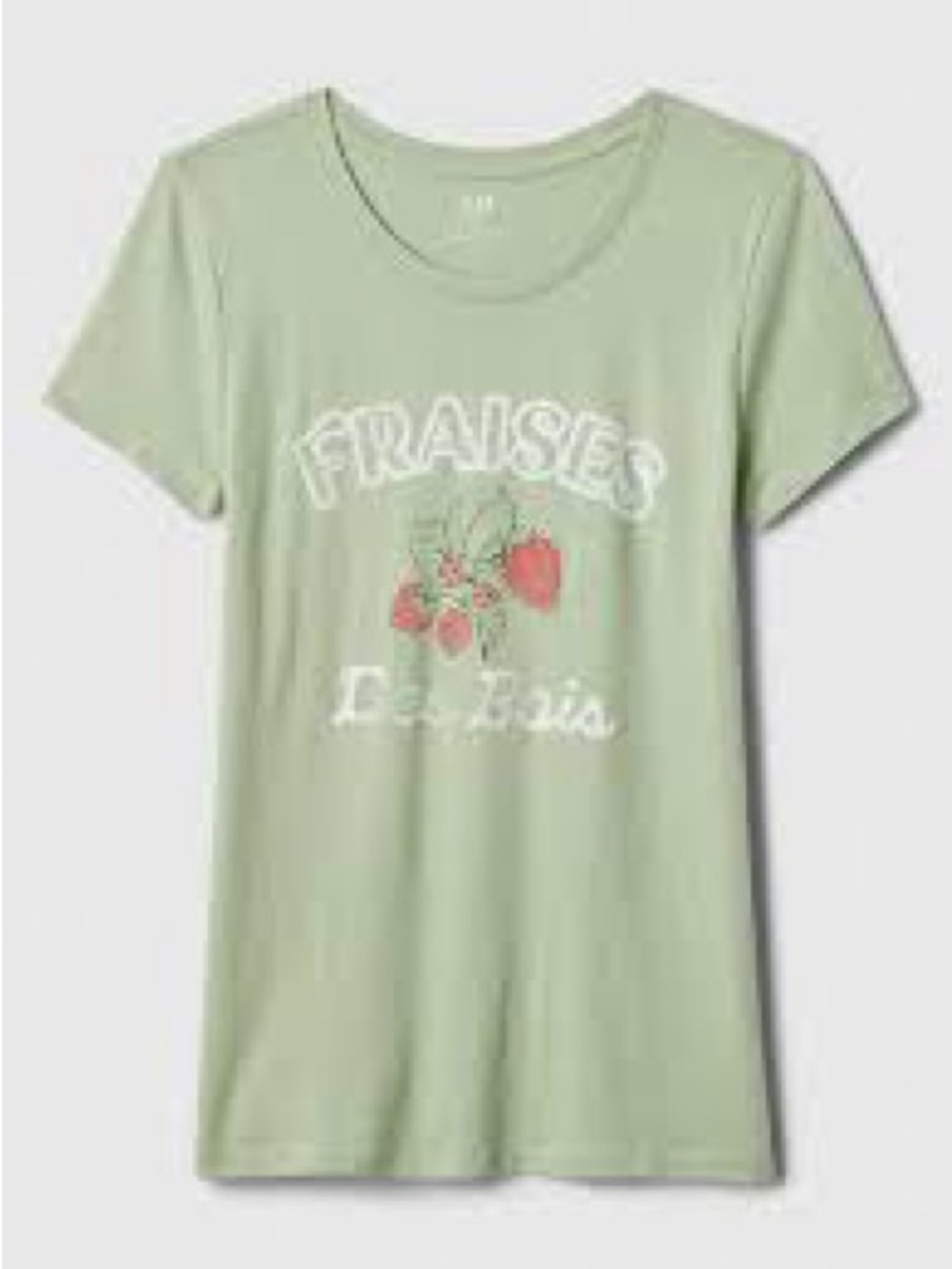 GAP Short Sleeve Mint Green 'Fraises' Berry Print Graphic Favorite Tee, Med